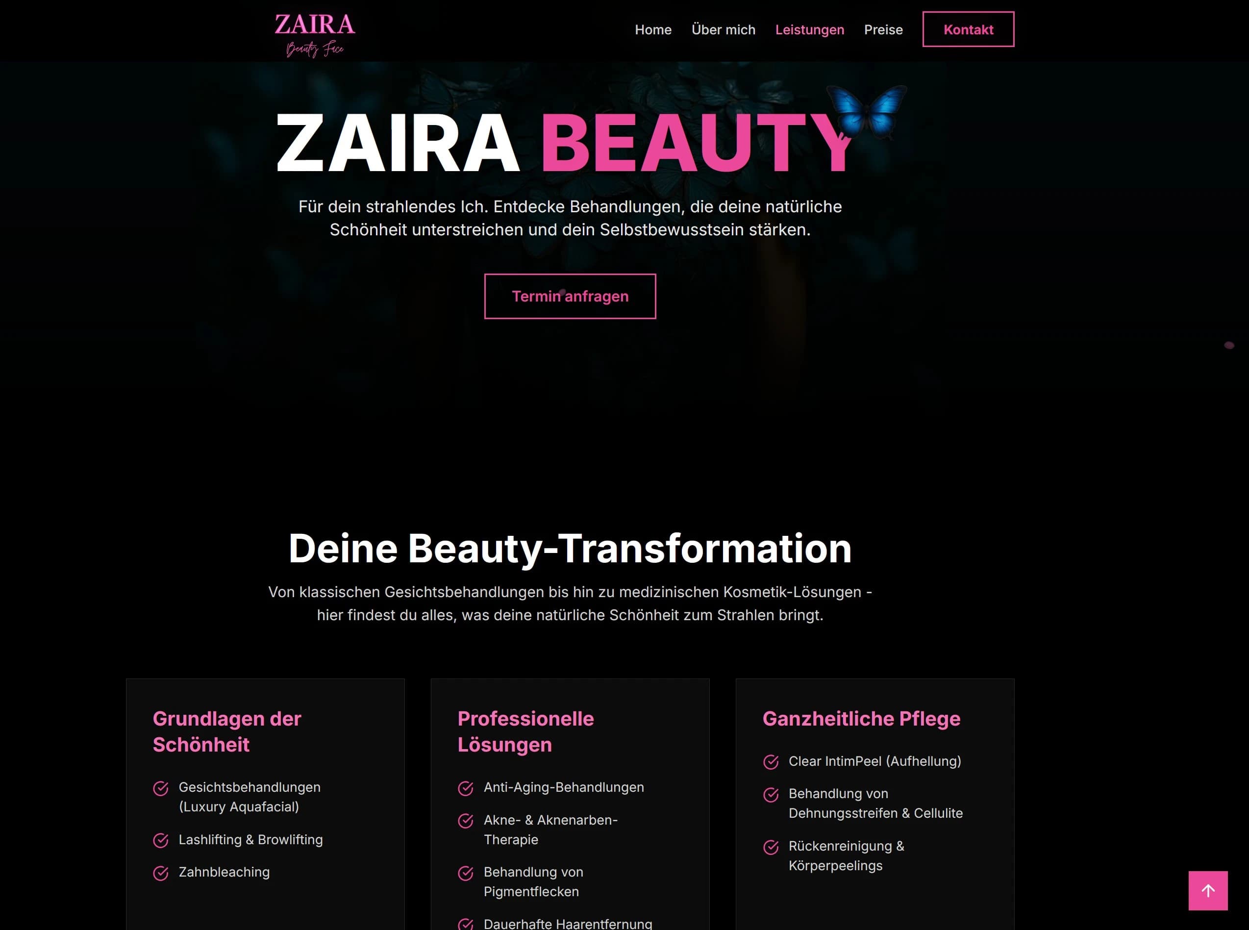 Zaira Beauty Studio Website Mockup