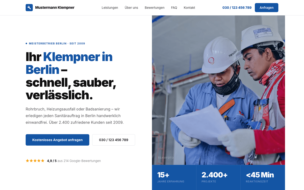 Klempner München – Muster-Website