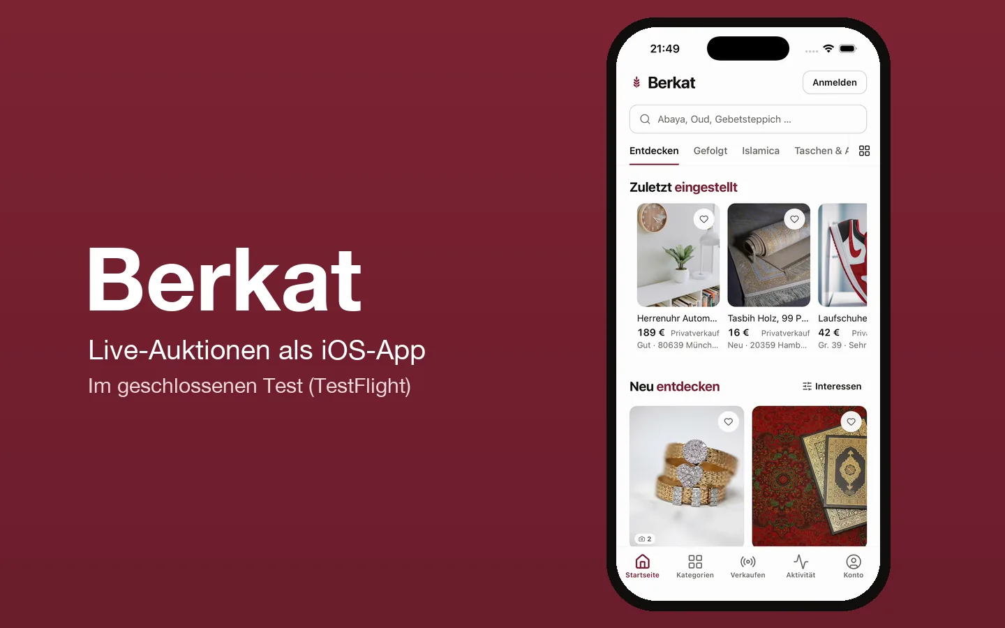 Die Live-Auktions-App Berkat auf dem iPhone